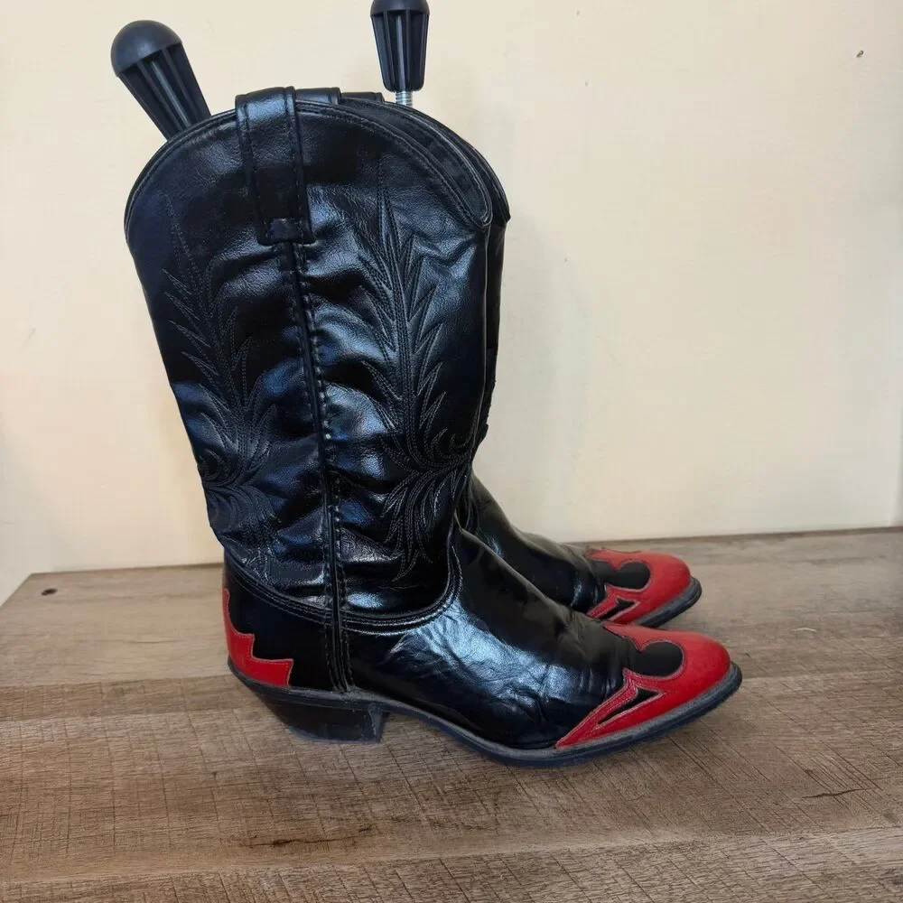Vintage ACME women’s cowboy boots black red size 7.5 western shoes cowgirl